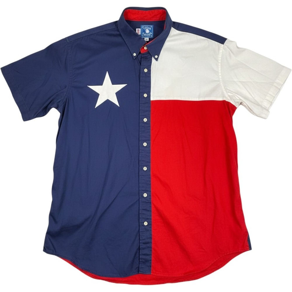 Texas Cotton Texas Flag Button Down Shirt XL Blue Red White Star Made in USA
